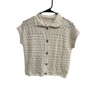 Jessica Simpson Short Sleeve Crochet Cardigan Sweater Beige Sz Small Neutral